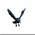 Detailed Blue Bird With Spread Wings And Yellow Beak On Black Background
