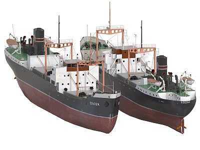 Two Vintage LIRAX Ship Models With Black White Brown Hulls And Detailed Decks 3d model