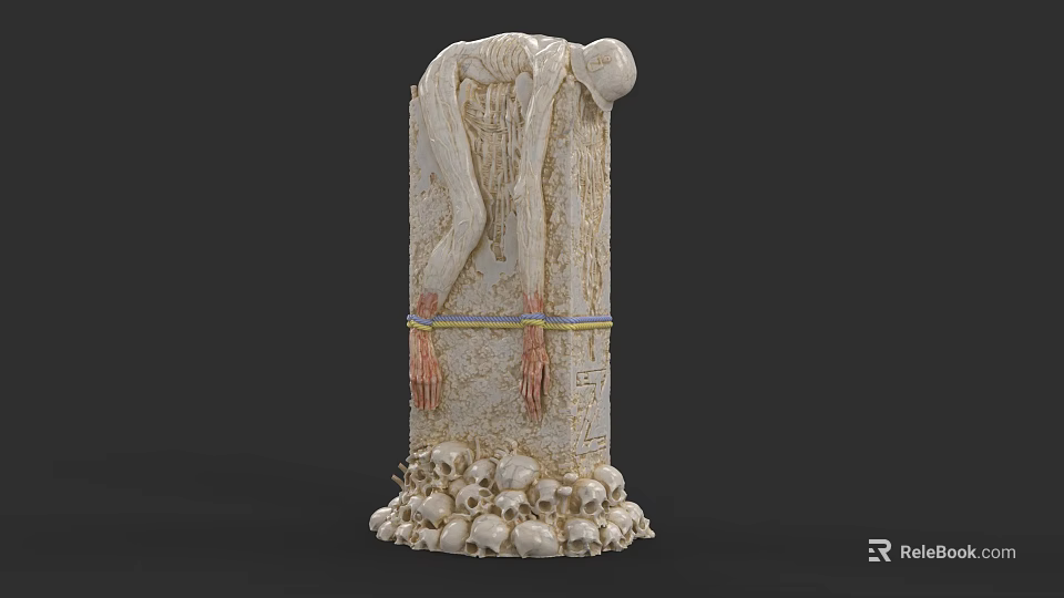 Eerie Game Character Tall Slender Figure Wrapped Around Ancient Pillar With Detailed Skulls Base 3d model 