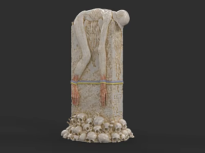 Eerie Game Character Tall Slender Figure Wrapped Around Ancient Pillar With Detailed Skulls Base 3d model