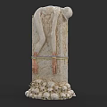 Eerie Game Character Tall Slender Figure Wrapped Around Ancient Pillar With Detailed Skulls Base