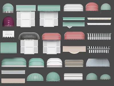 Various Colored Awnings with Different Designs and Styles for Buildings 3d model
