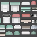 Various Colored Awnings with Different Designs and Styles for Buildings