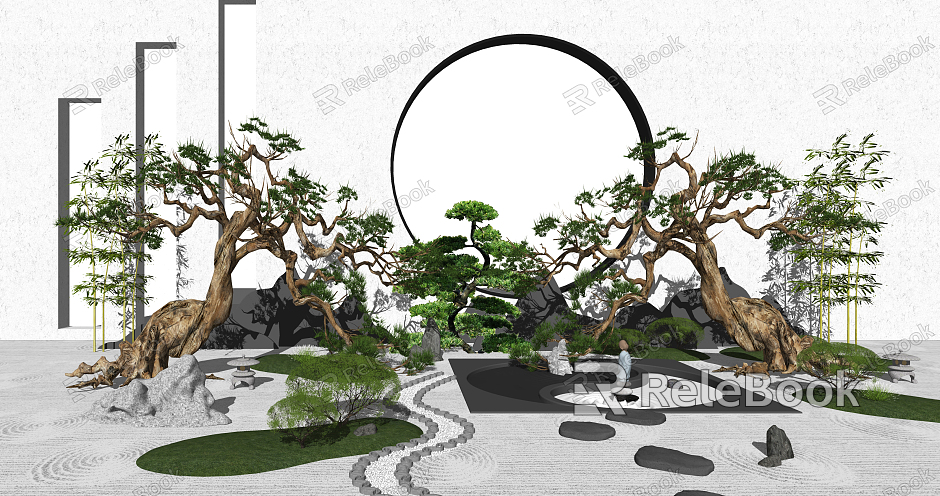 New Chinese style landscape sketch landscape sketch landscape tree landscape wall model