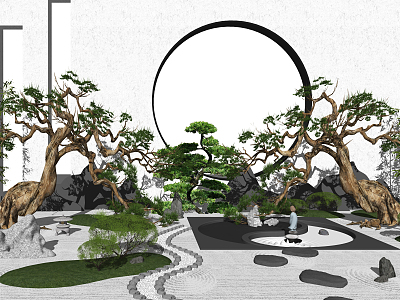 New Chinese style landscape sketch landscape sketch landscape tree landscape wall model