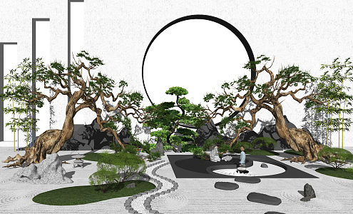 New Chinese style landscape sketch landscape sketch landscape tree landscape wall 3d model