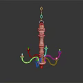 Classic White Columnar Chandelier With Red Curved Arms And Chain Suspended Candle Holders