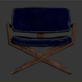 Navy Blue Upholstered Chair With Wooden Cross Frame And Smooth Surface