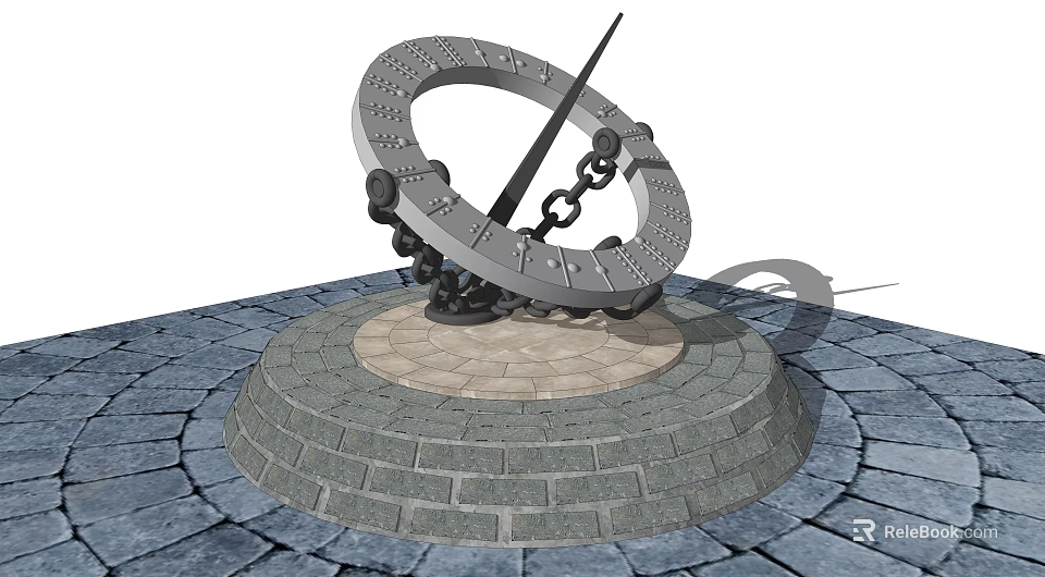 Ancient Sundial With Circular Dial Pointer On Stone Base Paved Ground 3d model