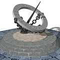 Ancient Sundial With Circular Dial Pointer On Stone Base Paved Ground 3d model