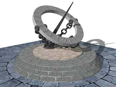 Ancient Sundial With Circular Dial Pointer On Stone Base Paved Ground 3d model
