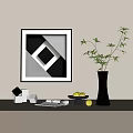 Modern Minimalist Decorative Ornament Combination With Geometric Painting Vase Green Plant Fruits And Books