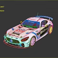 Mercedes Racing Car With Rear Wing White Blue Red Stripes And Sponsor Logos