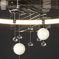 Modern Circular Glass Chandelier With Suspended White Orbs And Illuminated Frame