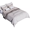 Modern Double Bed With Light Colored Bedspread Multiple Pillows And Textured Blanket 3d model