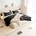 Minimalist Japanese Style Bedroom With Platform Bed Wooden Elements White Decor Pillows Books And Slippers