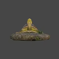Reptile Turtle With Detailed Shell Resting On Mossy Rock With Small Grass 3d model