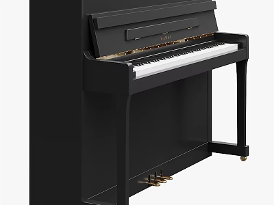 Black Upright Piano with White Keys and Brass Pedals for Musical Practice 3d model
