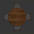 Round Wooden Dining Table With Four Chairs Gray Padded Seats And Wooden Frame
