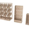 Wooden Display Racks With Multi tier Shelves Hole Design And Stackable Trays 3d model