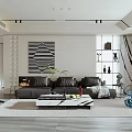 Modern Living Room Interior Design With Black Leather Sofa Coffee Table And Wall Art