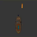 Colorful Patterned Small Boat With Flag And Floating Objects Airplane Orange Purple Items