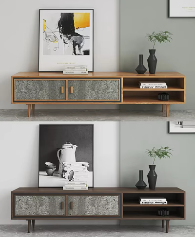 Nordic TV Cabinet Solid Wood Rock Board TV Cabinet 3d model