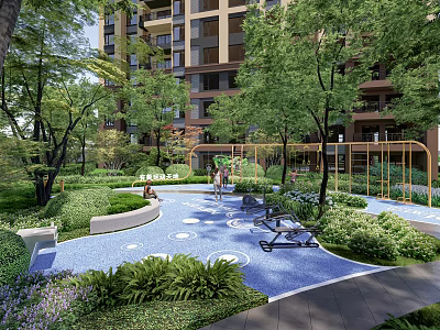 Modern Residential District Outdoor Landscape Outdoor Fitness Area Fitness Equipment 3d model