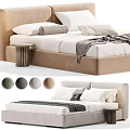 Modern Double Bed With Upholstered Headboard Pillows Throw Blanket And Nightstand Color Options