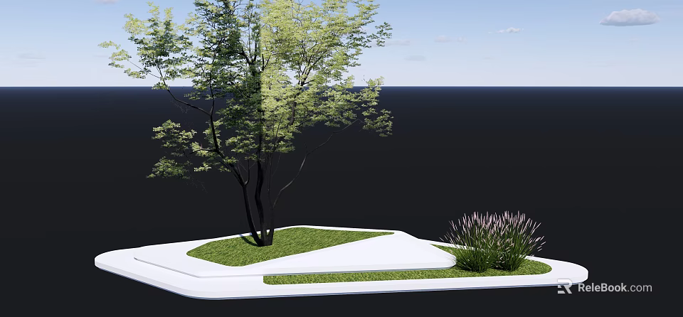 Modern Tree Pit Design With Green Grass Trees And Ornamental Grasses 3d model 