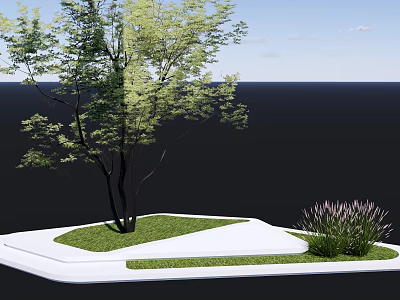 Modern Tree Pit Design With Green Grass Trees And Ornamental Grasses 3d model