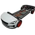 Electric Vehicle Chassis Platform With Battery Structure And Orange Wheels 3d model