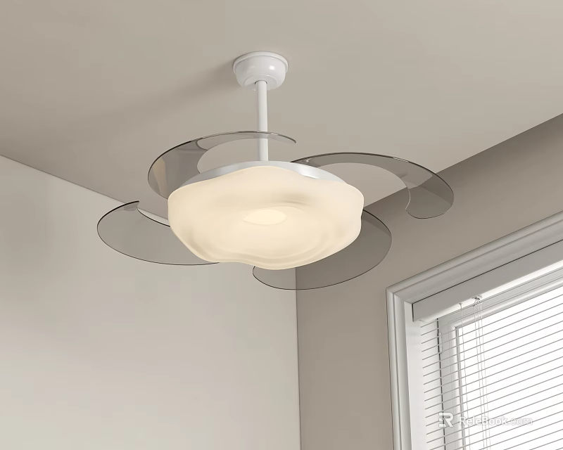 Modern Contemporary Chandelier With White Lampshade Transparent Circular Rings And Soft Lighting Ceiling Mounted 3d model 