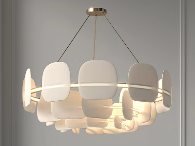 Modern Circular Chandelier With White And Gray Square Panels And Warm Light 3d model