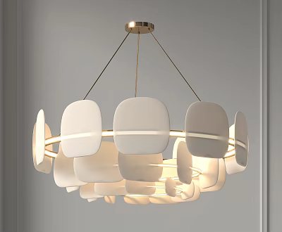 Modern Circular Chandelier With White And Gray Square Panels And Warm Light 3d model