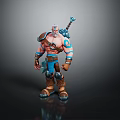 3D Model Muscular Fantasy Warrior with White Beard Blue Armor Holding Weapon
