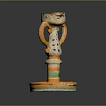 Ceramic Candle Holder With Two Handles Blue Dots And Colorful Base Stripes