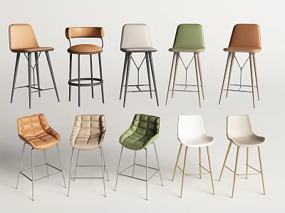 Modern Bar Stools With Various Styles Different Colors And Metal Legs 3d model