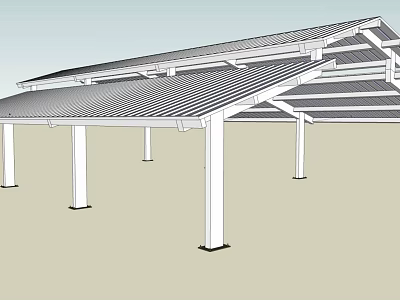 Outdoor Roof Structure With Multiple Supporting Columns And Simple Design 3d model