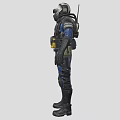 Game Movie Character in Blue Uniform with Gas Mask Yellow Utility Belt and Protective Gear