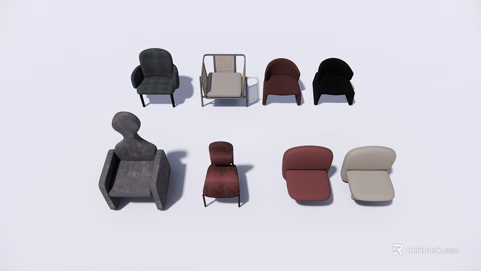 Various Single Sofa Designs With Different Colors And Modern Styles 3d model
