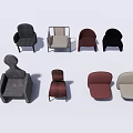 Various Single Sofa Designs With Different Colors And Modern Styles 3d model