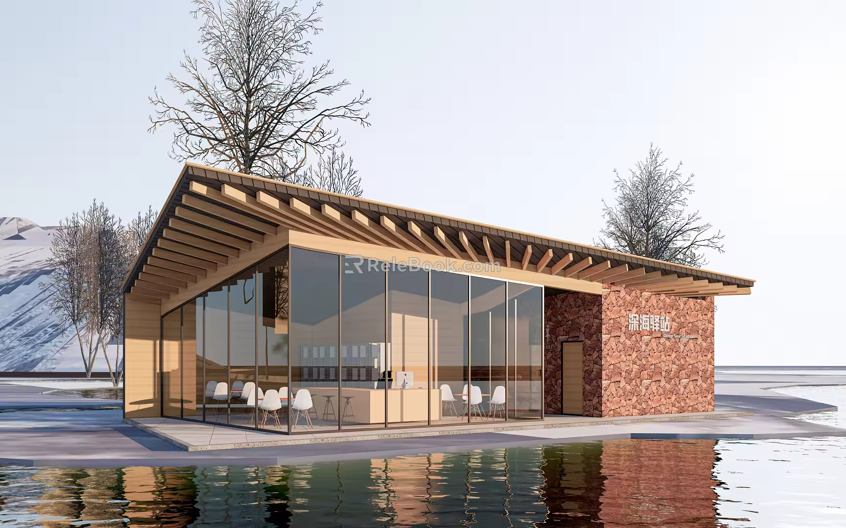 Modern Post Station Public Building Visitor Center Building Exhibition Hall Small Public Building Cafe Building Post Station Building 3d model