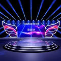 Concert Stage Design With Wing Decorations Blue Purple Lighting And Steps