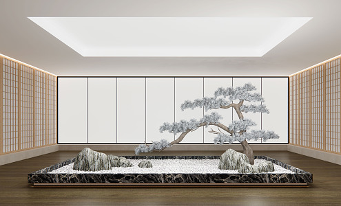 New Chinese style interior dry landscape sketch 3d model