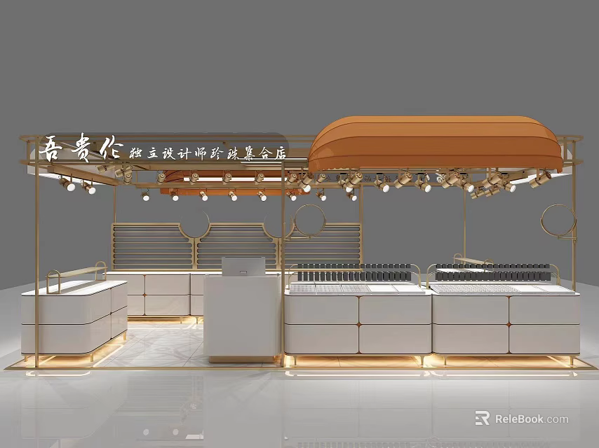 Luxury Jewelry Store Interior with Elegant Display Showcases and Warm Lighting 3d model 