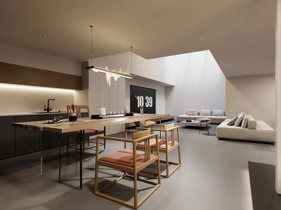 Modern Basement Interior With Kitchen And Living Space 3d model