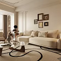 Elegant Modern Living Room Interior With Beige Sofa Geometric Rug And Decorative Paintings