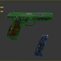 Tactical Pistol With Metal Body Wooden Grip And Magazine In Close Up View