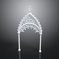 White Ornate Gothic Style Arch with Intricate Carvings and Pillar Supports